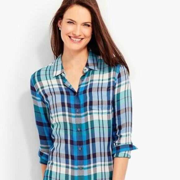 Talbots Womens SP Plaid Button-up Collared Split Back Cozy Long Sleeve Shirt - Picture 2 of 9